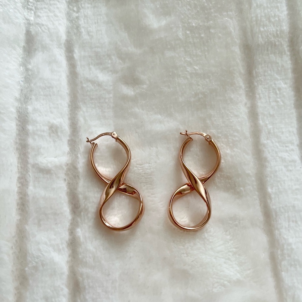 18k Rose Gold plated infinity drop earrings
